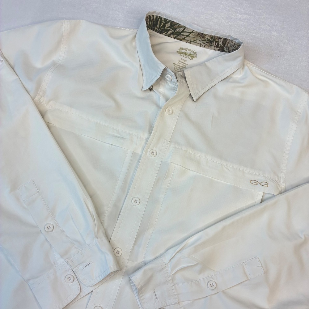 GameGuard Fishing Shirt Mens Large White Long Sleeve Ventilated Performance GG